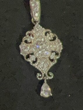 Vintage 925 Silver-Tone Pavé Drop Pendant Necklace - Sparkling White Crystal
